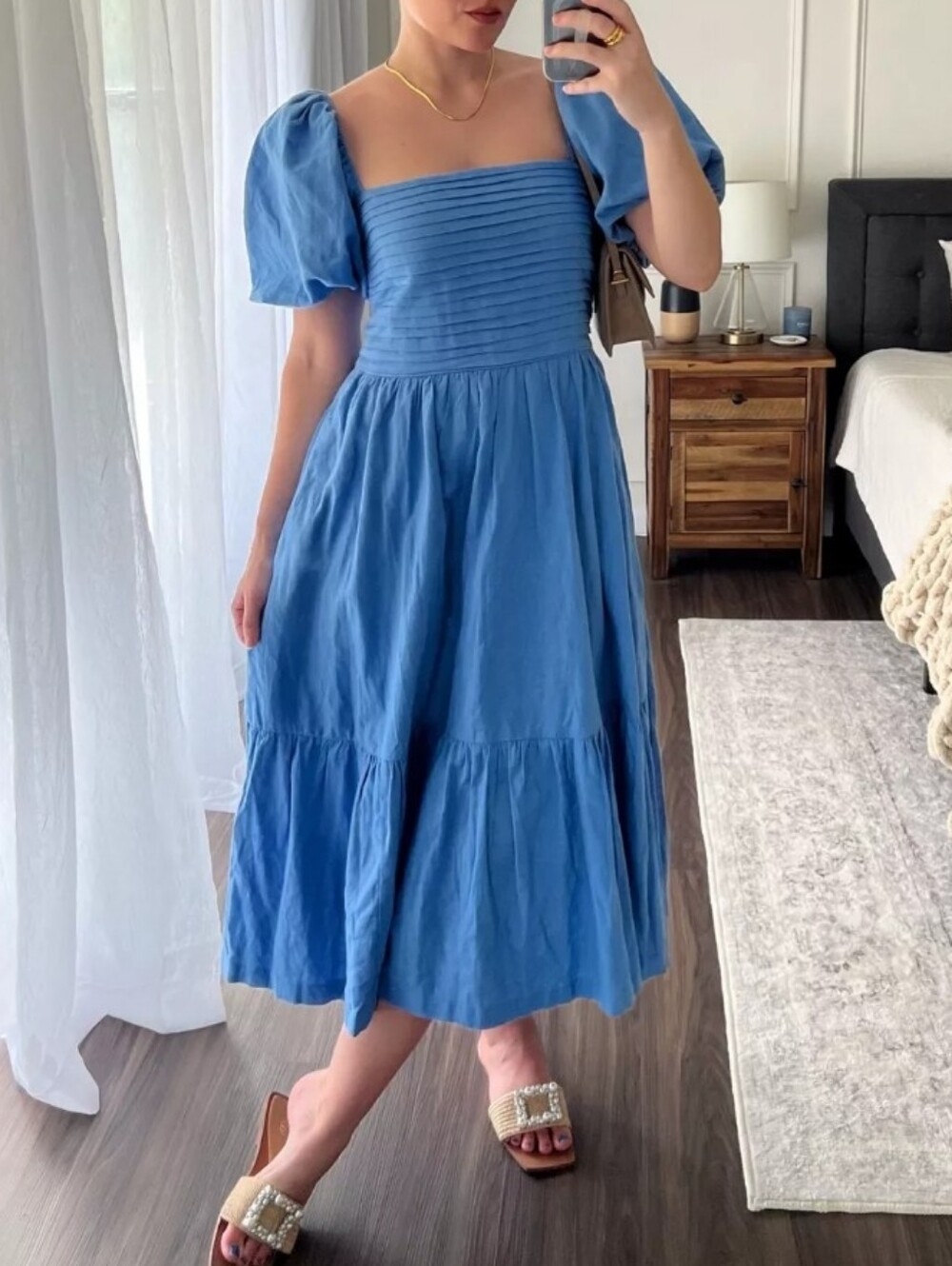 Abercrombie & Fitch Emerson Poplin Puff Sleeve Midi Dress Small - Picture 2 of 7